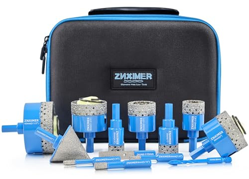 Tile Hole Cutter Set, ZNXIMER Diamond Drill Bits, 13pcs Tile Drill Bits Set 6mm-65mm for Glass, Porcelain Tiles, Ceramic, Granite, Marble, Stone and More Drilling