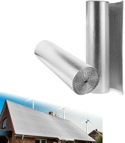 Ollewiellan Isolierfolie 1M X 20M Reflexionsfolie Heizung 20㎡ thermofolie Alu-Luftpolsterfolie Dämmfolie Isolierung für Wohnmobile Abstellräume Garagen Fenster Dächer Gewächshäuser