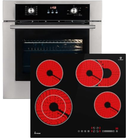 Cuisinière: 60cm Four encastrable BO8810SS + 59cm Plaque Eletrique CH5901RL | Gril | Air chaud | Tiroirs télescopiques | Timer automatique | Double Vitrage d'isolation thermique | SET8810CH59RL