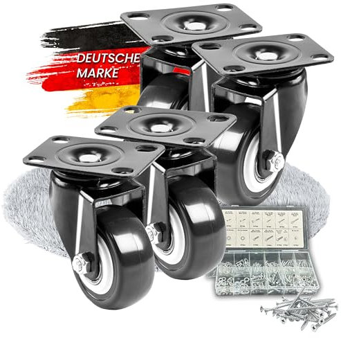LOZEA 8er-Set Schwerlastrollen in 50mm, 800kg Tragkraft & leichtgängigen Rollen ohne Bremse für müheloses Verschieben schwerer Lasten wie Strandkorb, Werkbank & mehr + Gratis E-Book mit Profi-Tipps