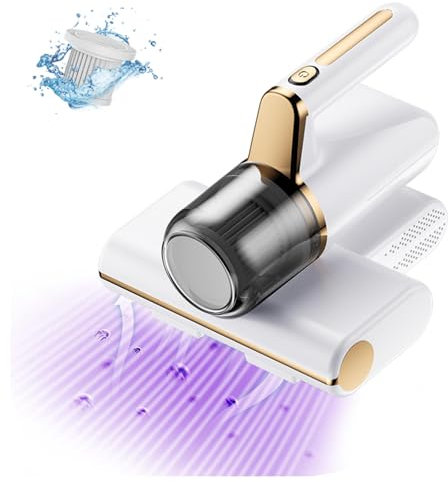 BesBet Aspirador Colchones Antiacaros, Elimina El 99,9% De AléRgenos Y áCaros del Polvo Aspirador De áCaros VibracióN De Alta Frecuencia, IluminacióN Ultravioleta Maquina Limpiar Sofa,White