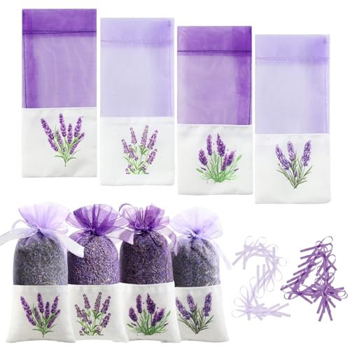 Lvjkes 24 Pezzi Sacchetti di Lavanda bustina, Sacchetti Vuoti Viola Garza di Coulisse di Cotone per Lavanda, spezie ed Erbe, Bustine di profumo per il guardaroba, Borsa regalo per aromi per auto (B)