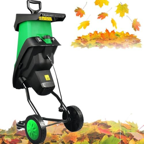 Electric Wood Chipper and Leaf Mulcher with Large 50L Collecting Bag and Wheels for Easy Garden Waste Management