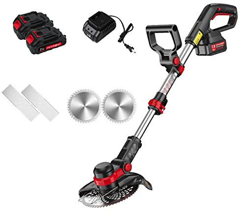 Tagliaerba a Batteria, sarchiatore a Testa Rotante con Impugnatura telescopica, Batteria da 20 V e caricabatteria, Tosaerba Elettrico Portatile per Il Taglio del Prato, Giardino, Prato, ECC.