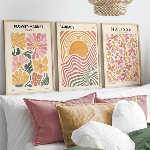 AQCQDQ Matisse - Set di 3 poster eleganti con fiori, su tela, per soggiorno, camera da letto e ufficio, senza cornice (50 x 70 cm)