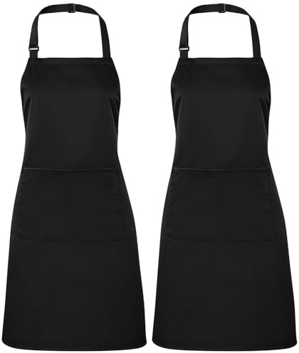 Halinuia 2 Stück Schürze für Damen Männer,Kochschürze Koch Schürze,Unisex Verstellbarem Küchenschürze mit 2 Taschen für Kochen,Hausarbeit,Malen,Backen (75X65cm)
