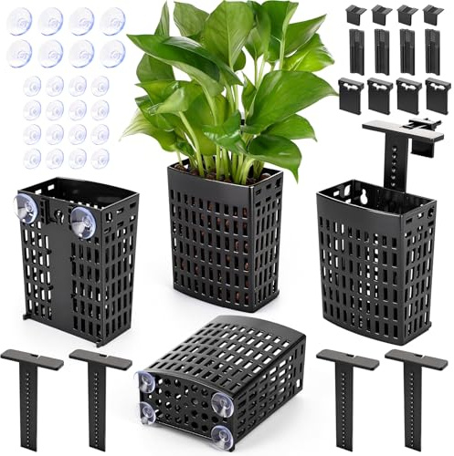 2026 Latest Upgraded Aquarium Plant Holder Adjustable Height with Extendable Hook and Suction Cup for Fish Tank Aquaponic Plant Cultivation and Aquascape Accessories Decorations (4 Pack)
