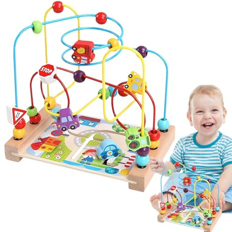 Juguete Laberinto De Perlas Para Niños - Área De Juegos De Pista De Rodillos De Madera, Entrenador De Cursor De Colorido, Mesa Interactiva De Motor | Esquina De Descubrimiento Creativo