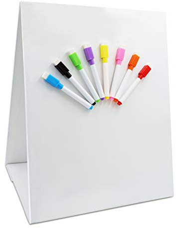 Chevalet de table magnétique et tableau blanc avec Bonus 8X marqueurs d’effacement à sec. Double face et autoportant (32 x 41 cm)