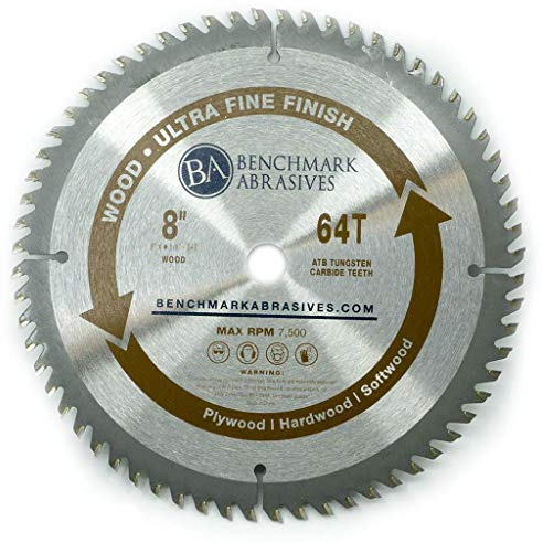 Benchmark Abrasives TCT 8 Inch Circular Saw Blade, Tungsten Carbide Tipped for Cutting, Plywood, Hardwood, Wood Carving, MDF Panel - Small Circular Saw Wood Cutting Tool - (8, 64 Tooth)