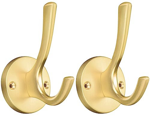 ZUONAI Garderobenhaken Gold 2 Stück Modern Kleiderhaken Schwerlast Garderobe Haken Goldene Jacken Haken Wand Handtuchhaken Doppelt für Küche Bad Kleiderschrank