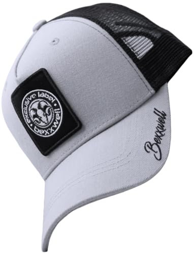 Bexxwell Trucker Cap hellgrau/schwarz mit Logo-Patch (optimale Passform, Kappe, grau, Black, Truckercap, Logo, Cap, Unisex)