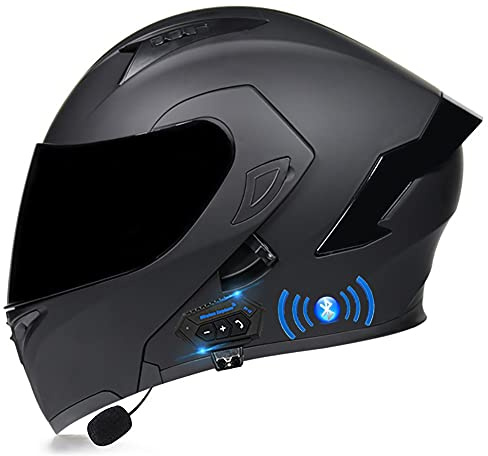 Letetexi Bluetooth Integral Casque Moto Modulable avec Double Visière, Flip Up Front, ECE Homologué pour Homme Femme 55~60cm