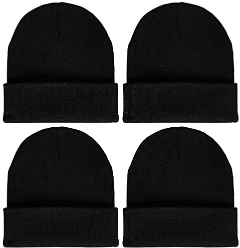 LCZTN 4 Pack Winter Ski Beanie Hat for Men&Women,Warm Fisherman Cuffed Knit Cap Unisex (4 Pack Black)