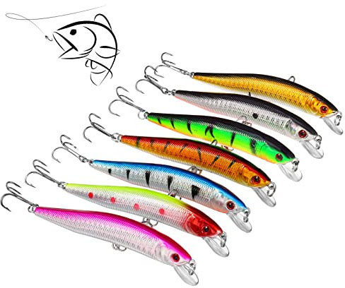 QINREN 7pcs Fishing Lures Artificial Swimbait Sea Lures - Hard Bass Trout Bait for Saltwater Freshwater Fishing