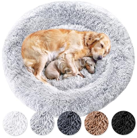 Wahre Tierliebe Hundebett Donut - Das Original - waschbar [M, 80cm, grau] Hundekissen, Hundekorb, Flauschiges Hundebett für große, mittelgroße & kleine Hunde