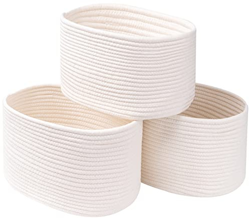 CubesLand Kubhylla garderobsförvaringsfack set 3, vävd korg för leksaksorganisering/förvaring, långvarig och hudvänlig, elegant rumsdekor, benvit bomullsrepkorg