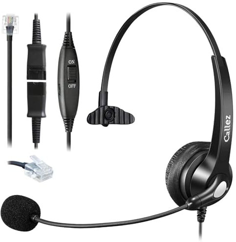 Callez RJ45 Auriculares Teléfono Fijo Mono, Micrófono con Cancelación de Ruido y Quick Disconnect, Cascos Telefonía Fija con Cable para Siemens Unify OpenStage 30 40 60 80 Mitel/Aastra 5370 6773(C500)