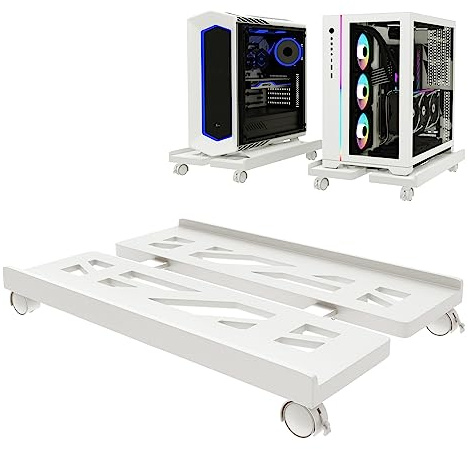 Support de processeur universel pour PC, ordinateur de bureau, support de processeur réglable, supports pour PC mobile avec roulettes pivotantes verrouillables, chariot de CPU sous bureau – Blanc