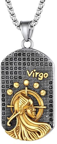 JewelryWe Stjärntecken kedja för män identitetsbricka: rostfritt stål 12 stjärnbilder, zodiak, horoskop, hundbricka, hänge med gravyr, konstellation, halsband för män, guld, silver, Läder, keramik