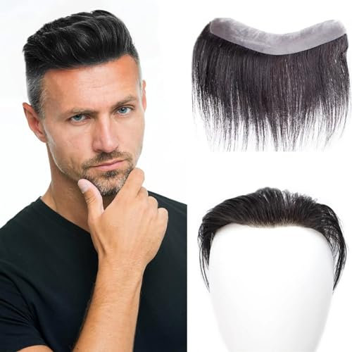 RUNRAYAY Men's Hairline Toupee V-Shape Brazilian Virgin Human Hair for Men Toupee Soft Thin Skin Mens Hairpieces Hair Natural Hairline Replacement System (0.98X6.3 Inch)