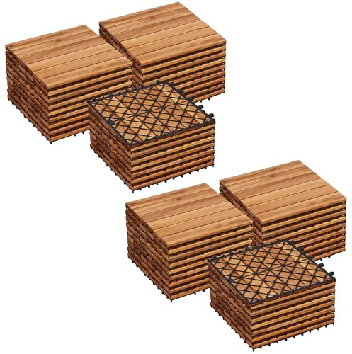 Yaheetech Holzfliesen Akazie 30x30 cm, 54er Set-ca. 5,2 m² Terrassenfliesen Balkonfliesen Klicksystem, Wetterfest Bodenfliesen Gartenfliesen für Terrasse, Balkon & Garten, Holzfarbe