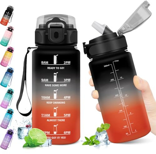 KollyKolla Gourde 500ml, Bouteille d'eau Enfant, Gourde Paille, Étanche & Réutilisable, Gourde Sport avec Marqueur de Temps, Gourde Motivation pour Enfant, Cyclisme, Bureau, Camping, l'école