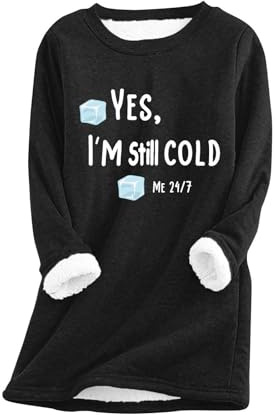 HOOUDO Sweatshirts for Women UK Fleece Lined Thick Jumper Tops Plush Warm Sweaters Long Sleeve Crewneck Winter Blouses Shirt Soft Sherpa Pullover Underwear