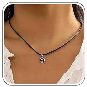 Cimenexe Punk Mal De Ojo Collar Gargantilla Azul Colgante Ojo Del Diablo Collar De Cuero Negro Collar De Cadena De Cuello Globo Ocular De Cera Collar De Cadena De Cuerda De Joyería Para Las Mujeres