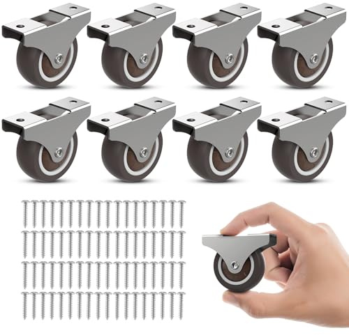 2 Inch Fixed Caster Wheels Low Profile for Furniture Drawers Storage Bins (Brown 8PCS)
