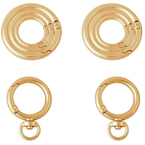 8 Stück Karabinerhaken für Taschen,Runder Karabinerhaken Ringen Taschenzubehör,Goldene Karabinerclip Feder O Ring Haken,4 Spezifikationen für Taschen Geldbörsen Schlüsselanhänger DIY Lanyard