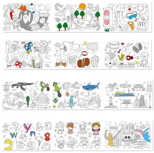 2 Pezzi Rotolo da Colorare, 30 x 300 cm Rotolo Carta Disegno Disegni da Colorare, Rotolo di Carta da Colorare Tagliabile Libro da Colorare Rotolo di Carta da Disegno per Graffiti Fai Da Te