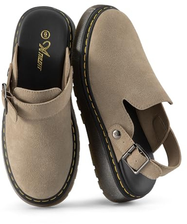 Athlefit Women's Slip On Suede Clogs with Back Strap Taupe 8.5
