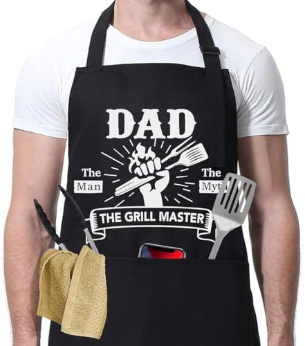 Tomedeks Aprons for Men,BBQ Cooking Apron for Men,BBQ Accessories for Men,Funny Kitchen Apron with Pockets,Gift for Father,Dad Birthday Gifts,Funny Dad Gifts,Christmas Gifts for Men