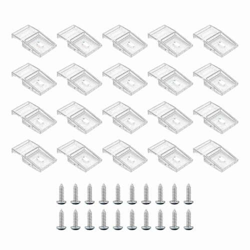 LEMLIN 20 Stück Transparente Lichtstreifen-Clips, Selbstklebend mit Schrauben Montage Klammern Halter, für 10 mm Breite LED-Streifen Lichterkette, Nur für den Innenbereich