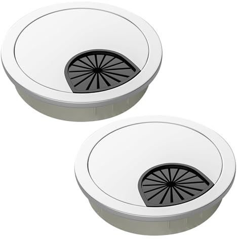 2 Pack 60mm Desk Grommet Kit, Zinc Alloy Computer Grommets Cable Hole Cover for Desktop Wire Organizers Table Cord Round Table Cable Hole Suitable for Home and Office 2.3 Inch Brushed Silver