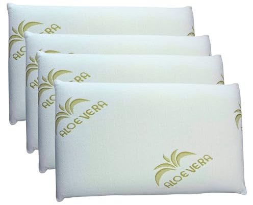 cuscini fiber - 4 Cuscino Memory Foam 13cm, Cuscini Letto Matrimoniale Ortopedici con Fodera in Aloe Vera Sicura per la Pelle, Guanciale Letto Made in Italy, Cuscino Antiacaro Anallergico
