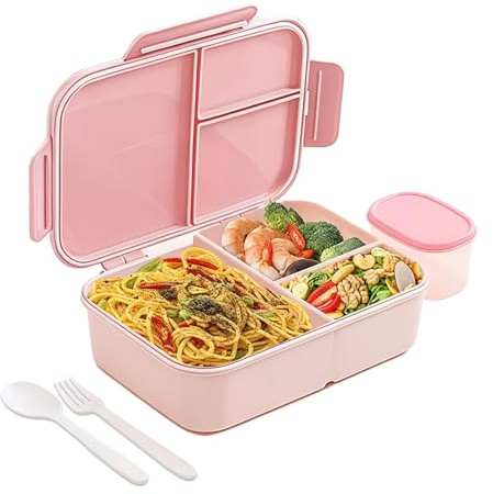 Kokoie Bento Lunch Box, 1200 Ml Bento Box, Leak-Proof Lunchbox with 5 Compartments and 1 Salad Dressing Containers Lunch Box Adults for School Kindergarten Office Outdoor Use
