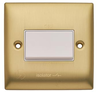Britelite Triple Pole Fan Isolator Switch - Brushed Brass Finish, Slim Profile Corrosion Resistant Steel Construction For Modern Home Decor, Easy Installation With Fixings Included