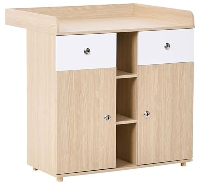 Beliani Table à Langer en Panneaux de Particules avec Étagères et Tiroirs Meuble Chambre Enfant Marron Clair Delisle