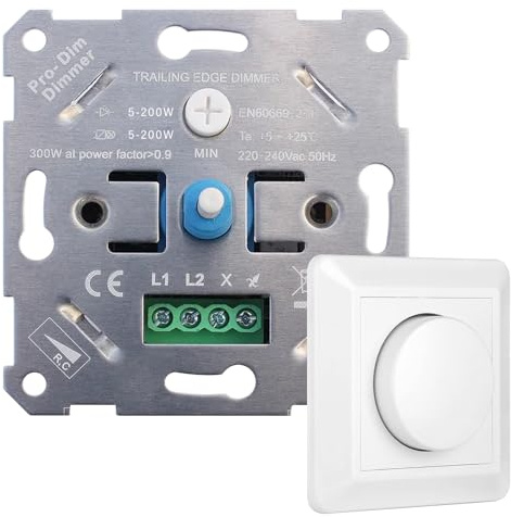 Variateur De Lumiere, Interrupteur Variateur Led, 220v Variateurs D'intensité Avec Plaque De Recouvrement Blanche, Variateurs Led, Encastré Pour Dimmable Lampes À Incandescence/Halogène
