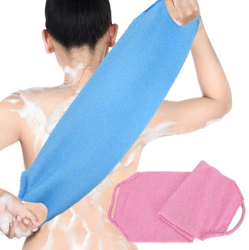 2 st. luffasvamp ryggskrubb, nylonryggskrubb, skrubb, skrubbhandduk rygg, duschsvamp med stam, luffa-bad, allsidig rengöring kroppsvård, för kvinnor och män, kroppstvätttillbehör