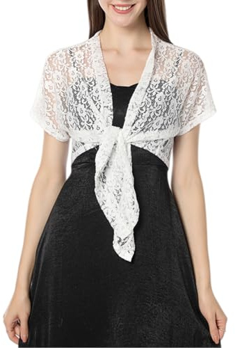 Boléro Femme Dentelle à Nouer Cardigan Veste Courte Manches Courtes Gilet Elégant Soirée Mariage Cérémonie
