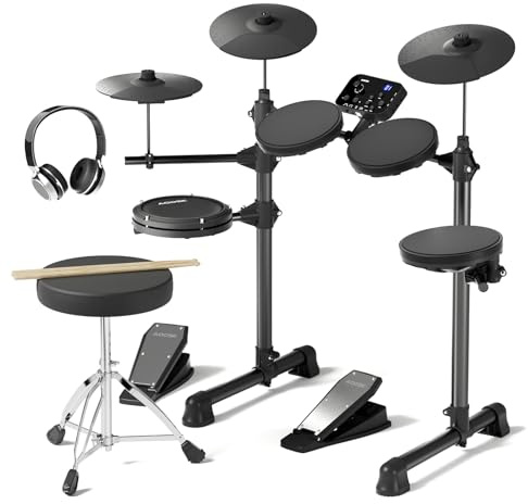 AODSK Electronic Drum Kit Quiet Mesh Pads for 150 Sounds,10 Cymbals,Throne