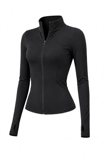 Yu & Me PARIS Womens Sports Jacket Zip Up Gym Top Long Sleeve Running Yoga Fitness Activewear Jacket Thumb Hole Workout Coat