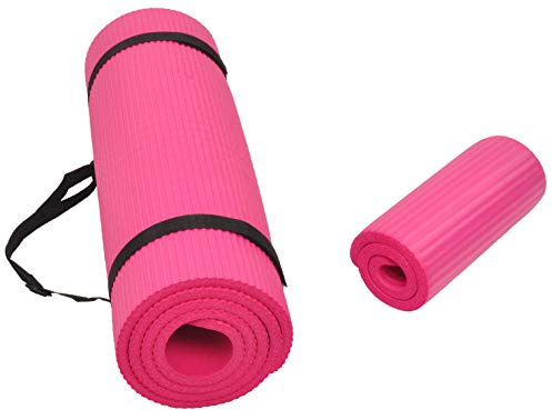 Fitvids All Purpose 1/2-Inch Extra Thick High Density Anti-Tear Exercise Yoga Mat and Knee Pad with Carrying Strap, Pink