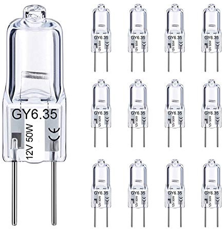 TAIYALOO GY6.35 Halogen Light Bulbs 12 Volt 50 Watt, 12 Pack 2 Pin GY6.35 Base Bulb, Replacement T4 Tubular JCD Type Bulb for Ceiling Lights, Table Lamp, Chandelier, 2700K Warm White, Dimmable