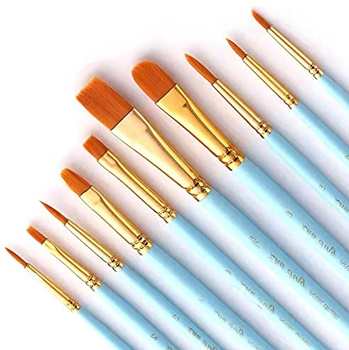 Bougimal 10 Stück Pinsel Set, Premium Nylon Acrylfarben Pinsel, Hölzernen Griff Pinsel Künstler Satz für Aquarell Ölgemälde, Perfektes Malerei Ölfarben Brush Set für Anfänger, Künstler, Blau
