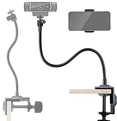 Tencro Two-way Webcam Stand Phone Holder 27 Adjustable Gooseneck Desktop Camera Desk Guard Clamp Mount for All Cellphones, Logitech Webcam C925e C922 C930e C930 C920 C615, Etc. (1/4 Threaded)