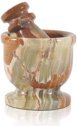 Radicaln Mortaio e Pestello in Marmo con Onice Verde, 6,3 cm, Portatile, Realizzato a Mano, Tritaspezie, Lucidato, Verde